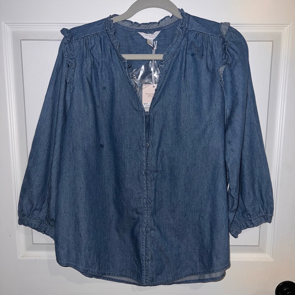 LC Lauren Conrad Blue Ruffled Blouse